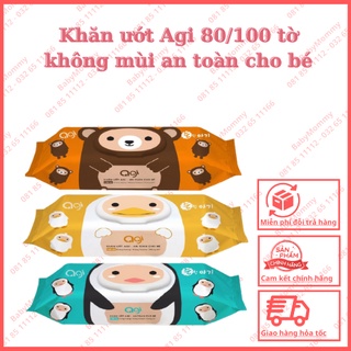Khăn ướt Agi 100 tờ không mùi an toàn cho bé
