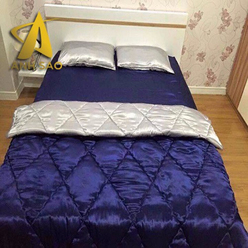 Bộ Chăn Drap Lụa Cao Cấp Ánh Sao Mềm Mịn - Xanh phối Bạc 1m6x2m/1m8x2m - Mền lồng lớp bông mỏng có chân chỉ hình thoi