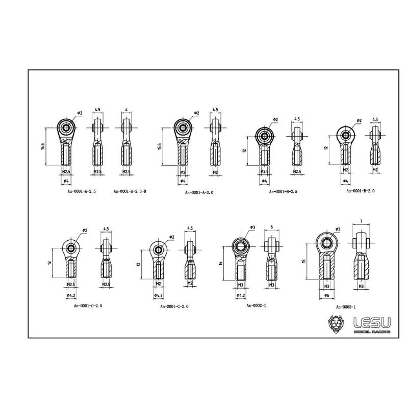 Rotuyn mắt trâu Ren M2, M2.5, M3 inox Lesu