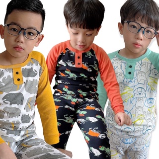 Bộ quần áo dài tay cotton cho em bé trai tay phối cúc cổ