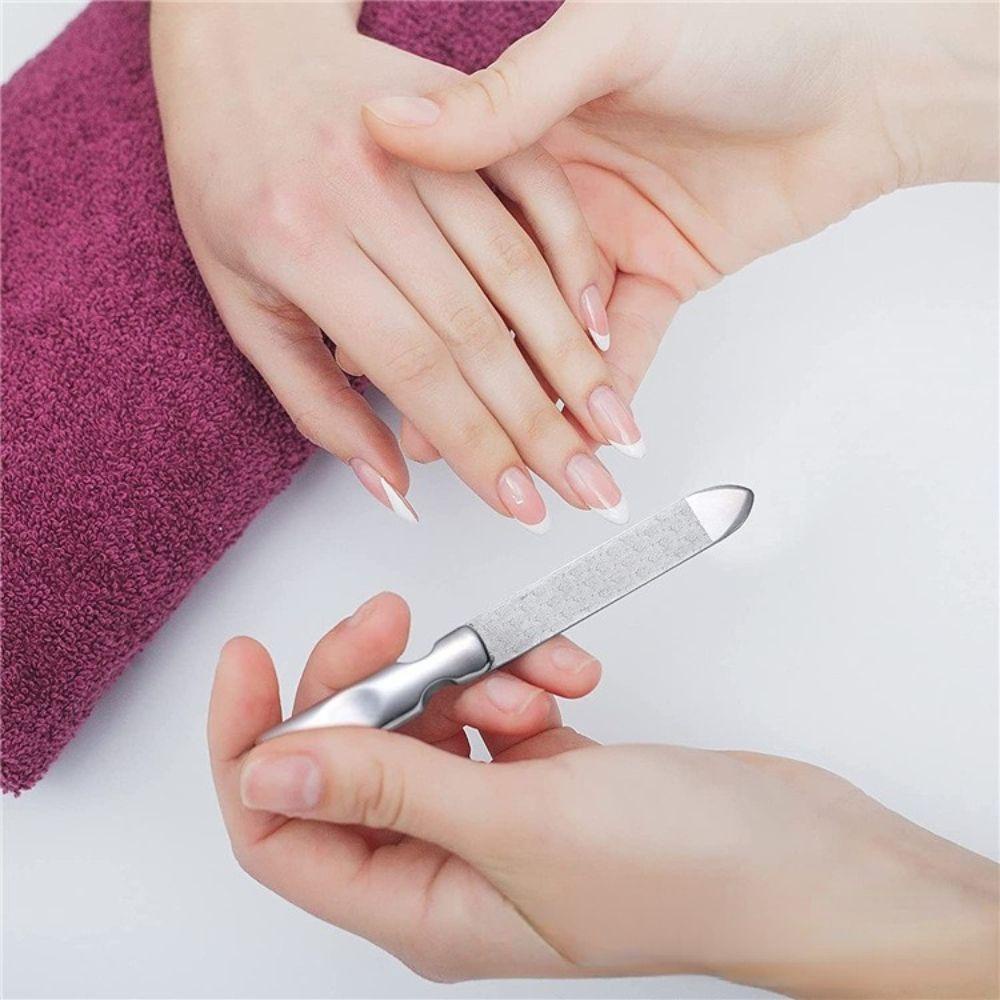 OCEANMAP Dụng Cụ Dũa Móng Hai Mặt Bằng Thép Không Gỉ Với Bao Da