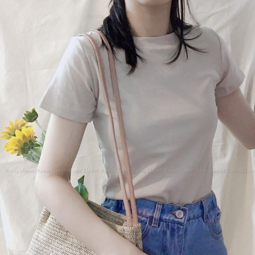 [Rosie.kloset] Áo thun basic dáng ôm 4 màu chất cotton mềm mịn co giãn thấm hút mồ hôi, áo phông nữ dáng ôm  |ẢNH THẬT|