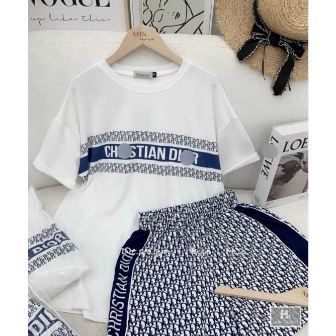 Set áo phông quần short đùi nam nữ in hình DI, Bộ cộc tay from rộng ulzzang trơn basic, Set thun unisex dạo phố