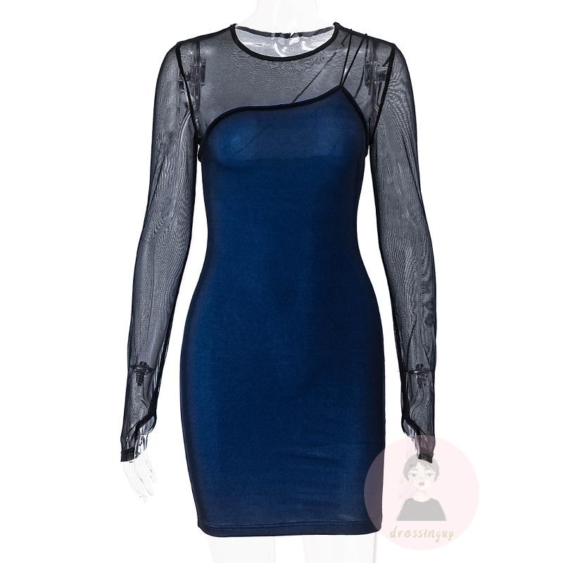 Đầm Ôm Dài Tay Phối Lưới Xuyên Thấu Thời Trang Dành Cho Nữ