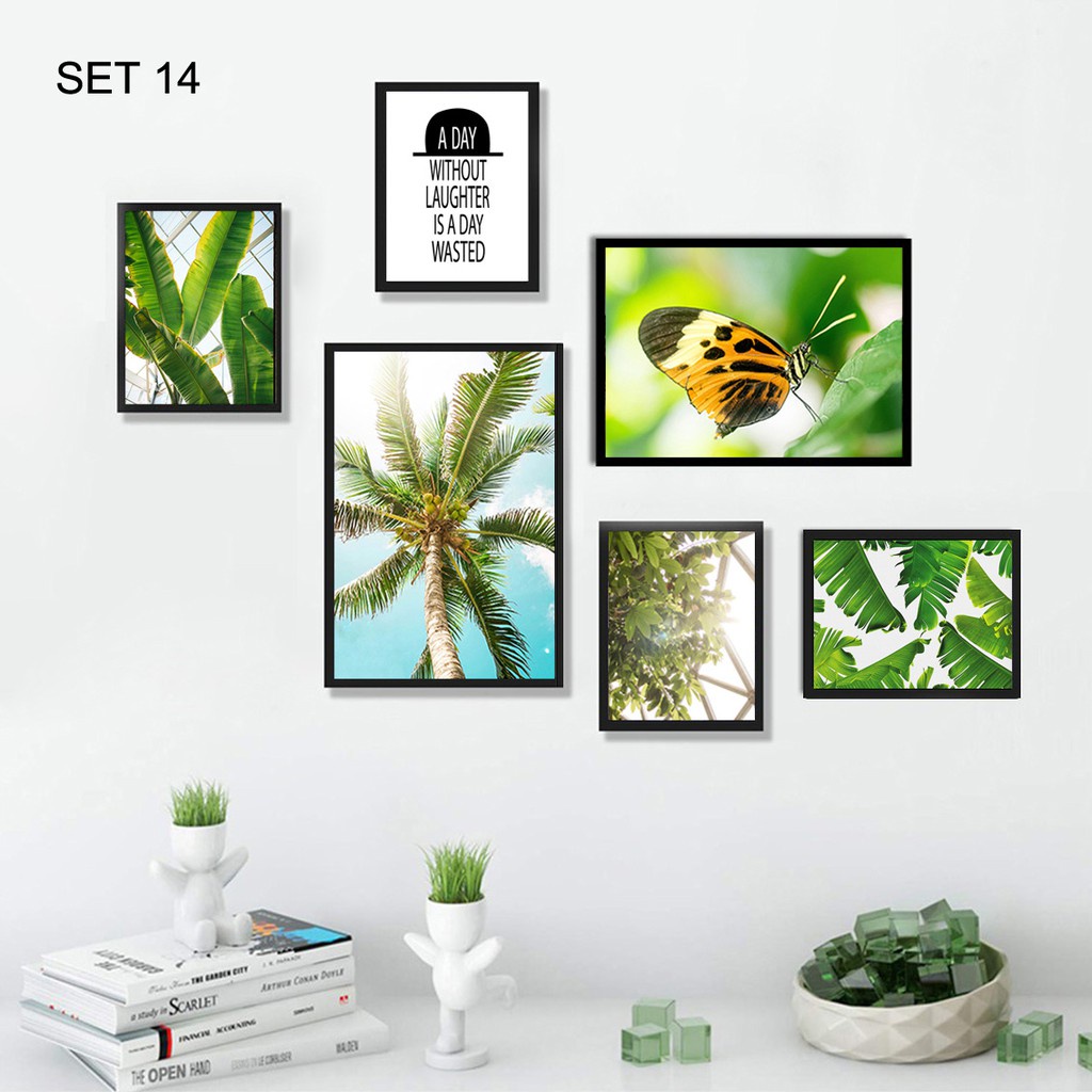 Bộ (Set) 6 tranh treo tường khung gỗ vintage tropical ,Trang trí nhà cửa decor phòng khách, Quà tặng ý nghĩa