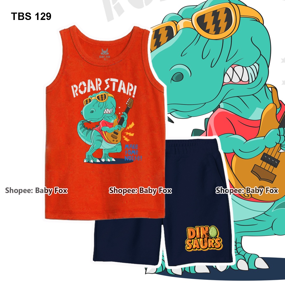 Bộ thun sát nách bé trai 100% cotton loại tốt, thương hiệu BABY FOX, hình khủng long, size 10-55 kg c