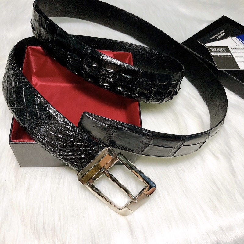 Dây thắt lưng da cá sấu thật, dành cho khách có vòng eo to, dài 1.5m, rộng 3.8cm, màu đen, đầu kim