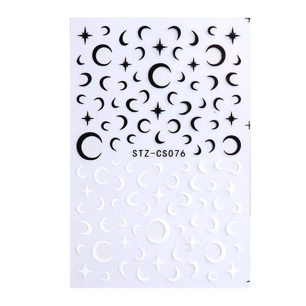 Miếng Dán Trang Trí Móng Tay Hình Mặt Trăng / Kẻ Ô / Mặt Trời Màu Trắng Đen DIY