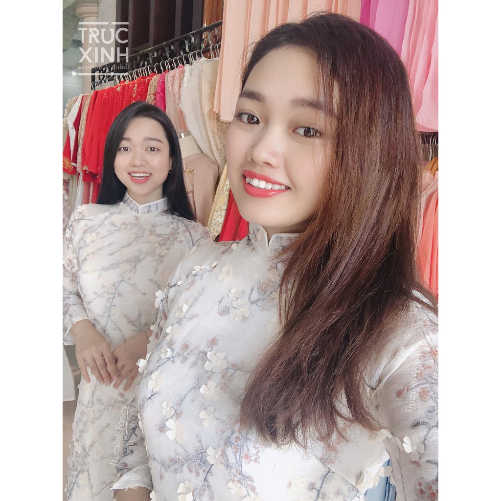 Áo dài tơ hoa 3D - chụp hình Tết