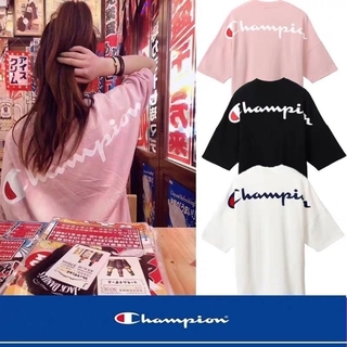Áo thun tay ngắn dáng rộng in logo champion phong cách nhật bản cho cặp đôi