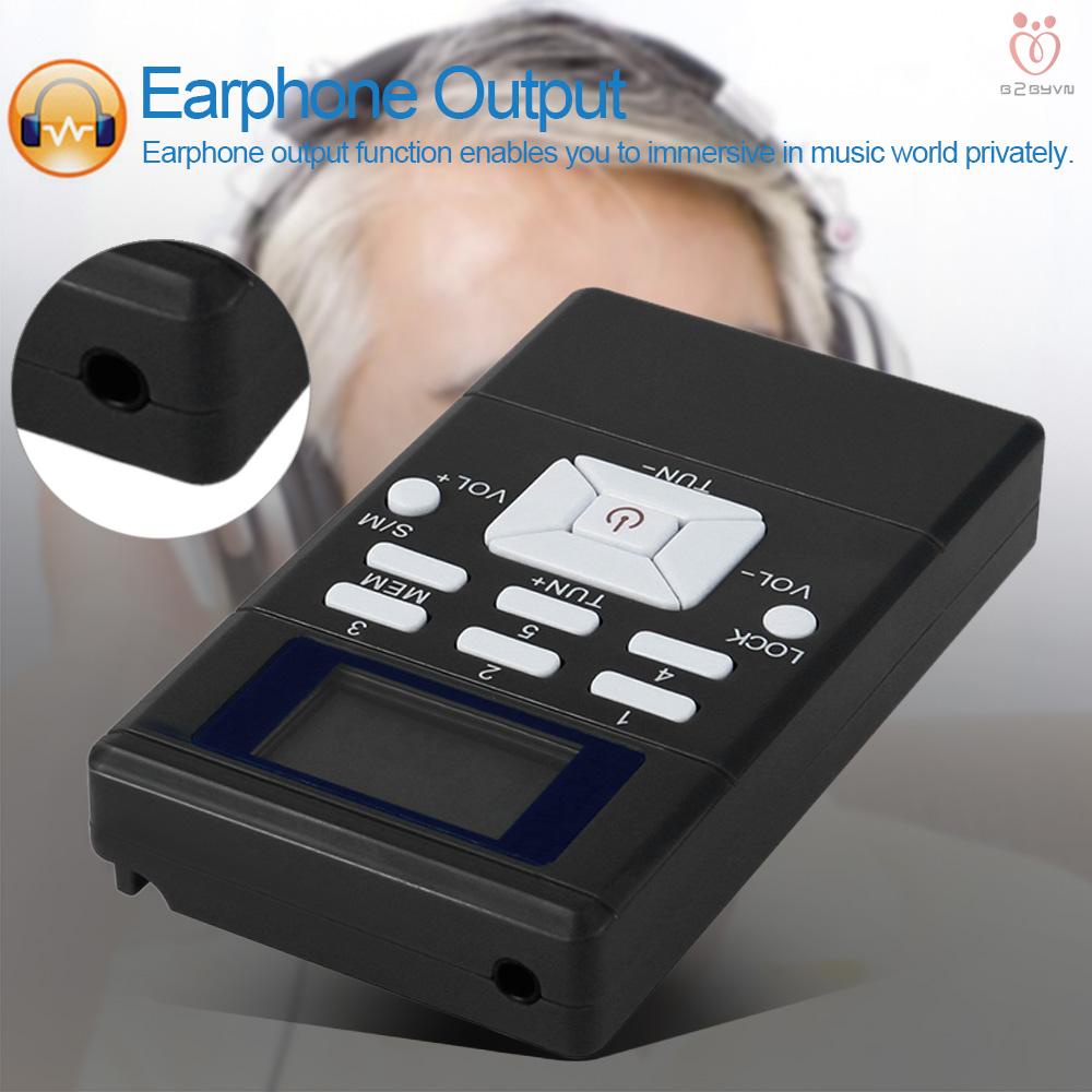 Máy radio FM mini DSP kỹ thuật số kèm tai nghe và dây dài 1.2