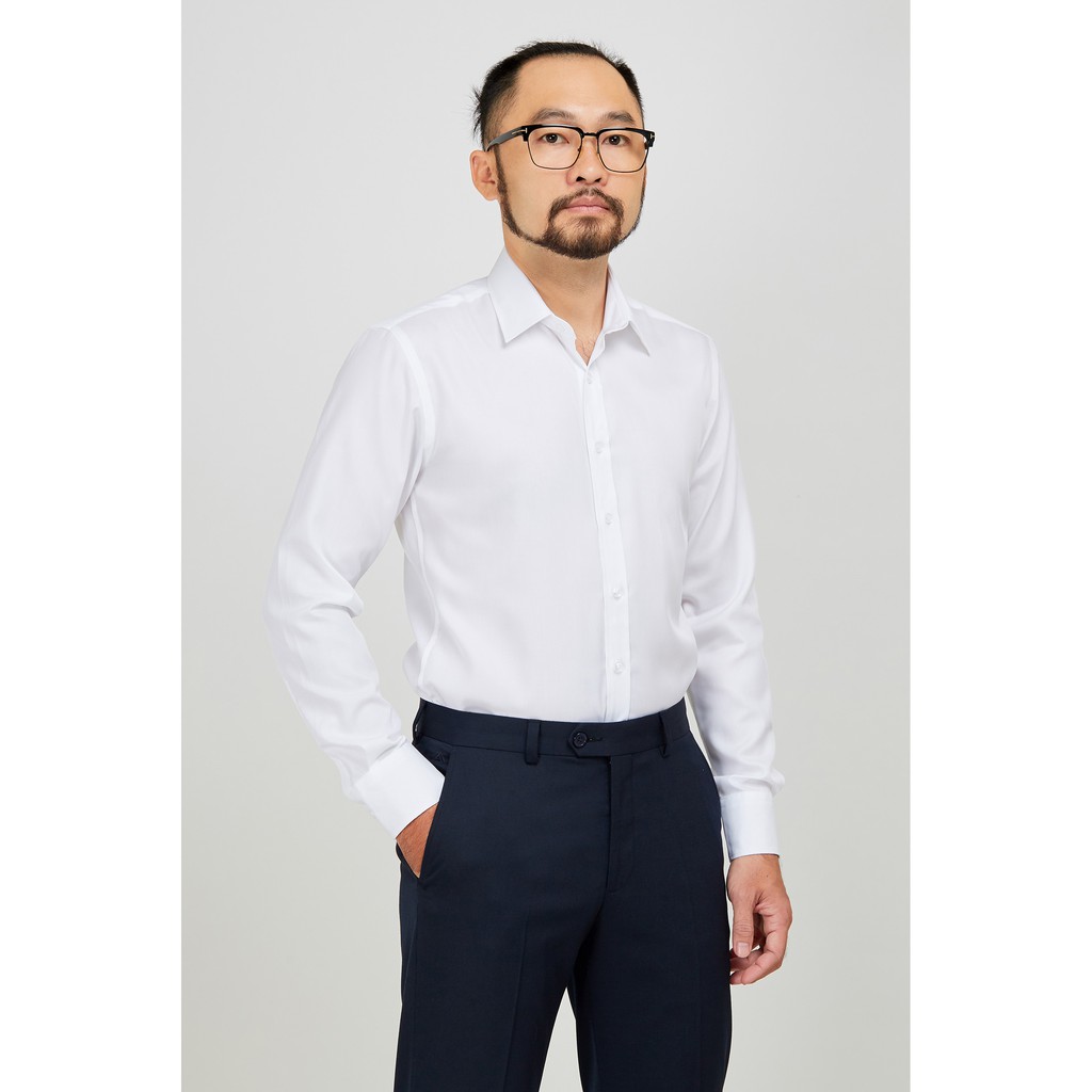 Áo sơ mi nam mattana slim fit dài tay trắng không túi MAM01190011703193