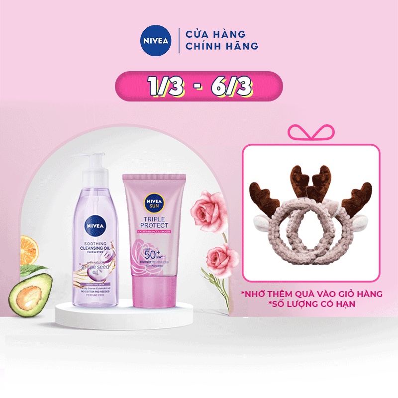 Bộ chăm da khỏe tối giản hằng ngày NIVEA: Kem Chống Nắng SPF50+ 40ml &amp; Dầu sữa tẩy trang hạt nho 150ml