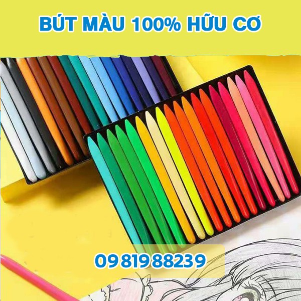 Bút Sáp Hữu Cơ Thông Minh - Bộ 24 Bút Màu Sáp - Bé Thỏa Sức Tập Tô Mà Không Sợ Bẩn Tay Chân - Màu Hữu Cơ Cho Bé Tập Vẽ