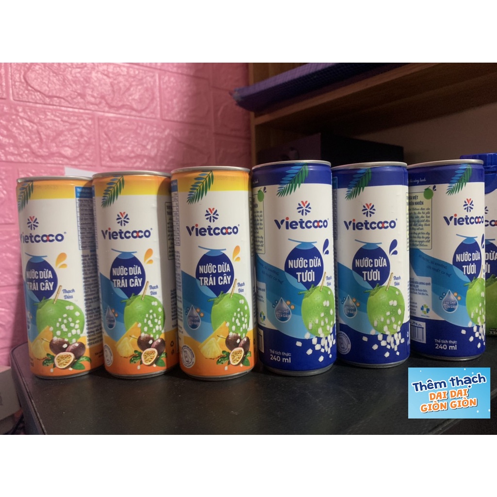 (Combo 10 lon  tặng 2 lon)-Nước Dừa Vietcoco -  240ml/Lon (Có Thạch Dừa  Dai Dai - Dòn Dòn ngon tuyệt) HÀNG VIỆT NAM CLC