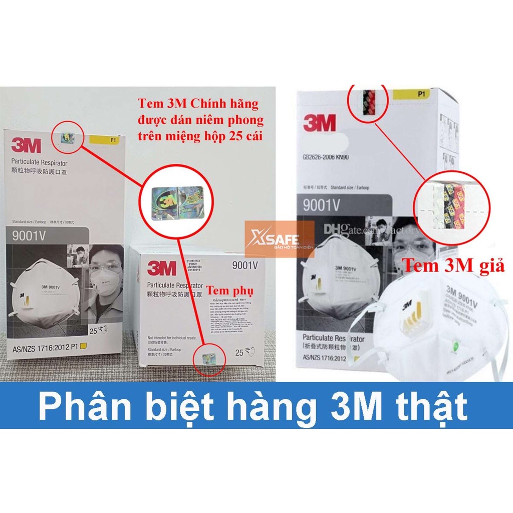 Khẩu trang y tế 3M 9001A form 3D kháng khuẩn, chống bụi mịn, phòng dịch - chính hãng - xsafe