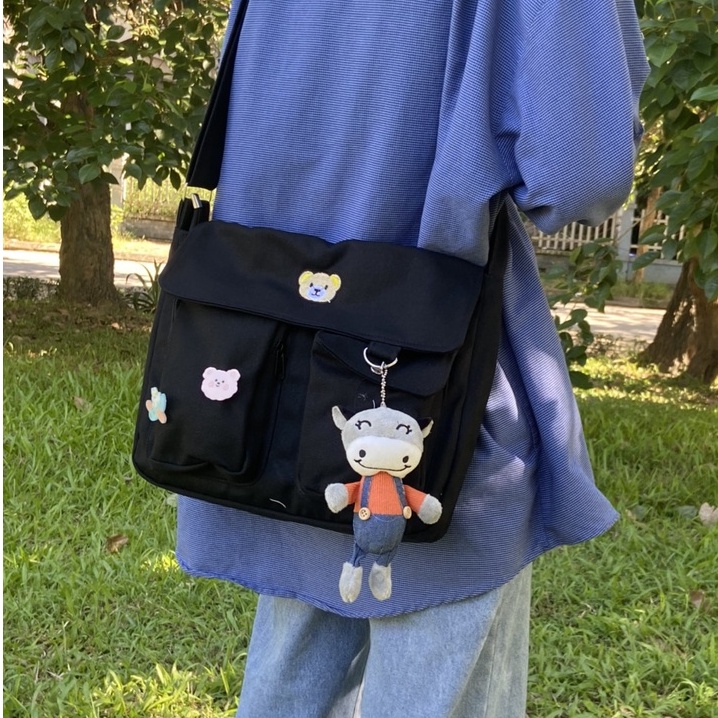 Túi đeo chéo Hazin nam nữ thời trang đi học để sách vở đồ dùng vải canvas đẹp giá rẻ chất lượng tốt HZM12