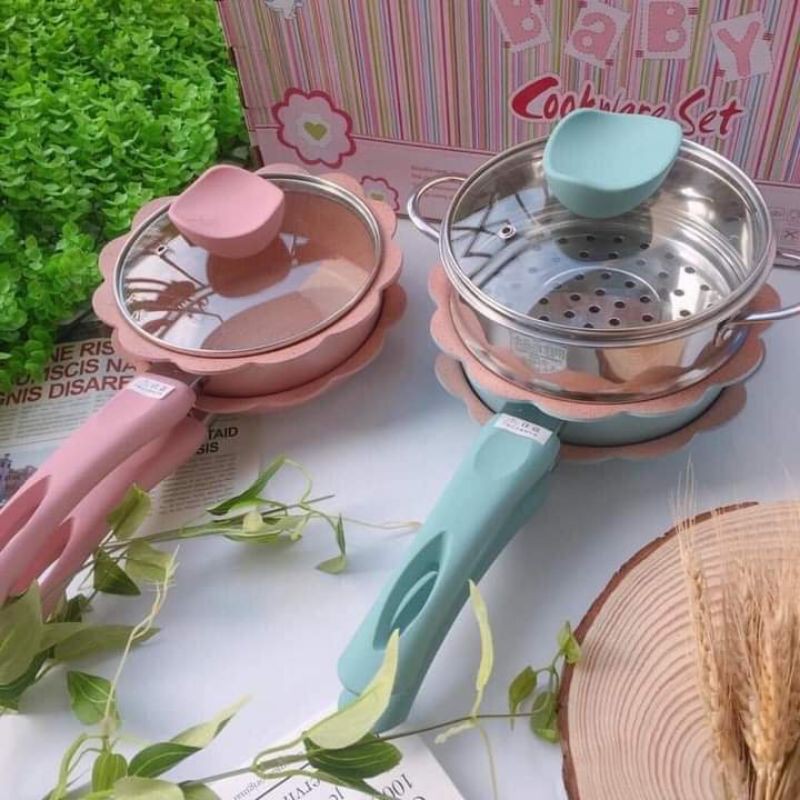 Bộ nồi đá có nắp kèm lồng hấp loại xịn 16cm