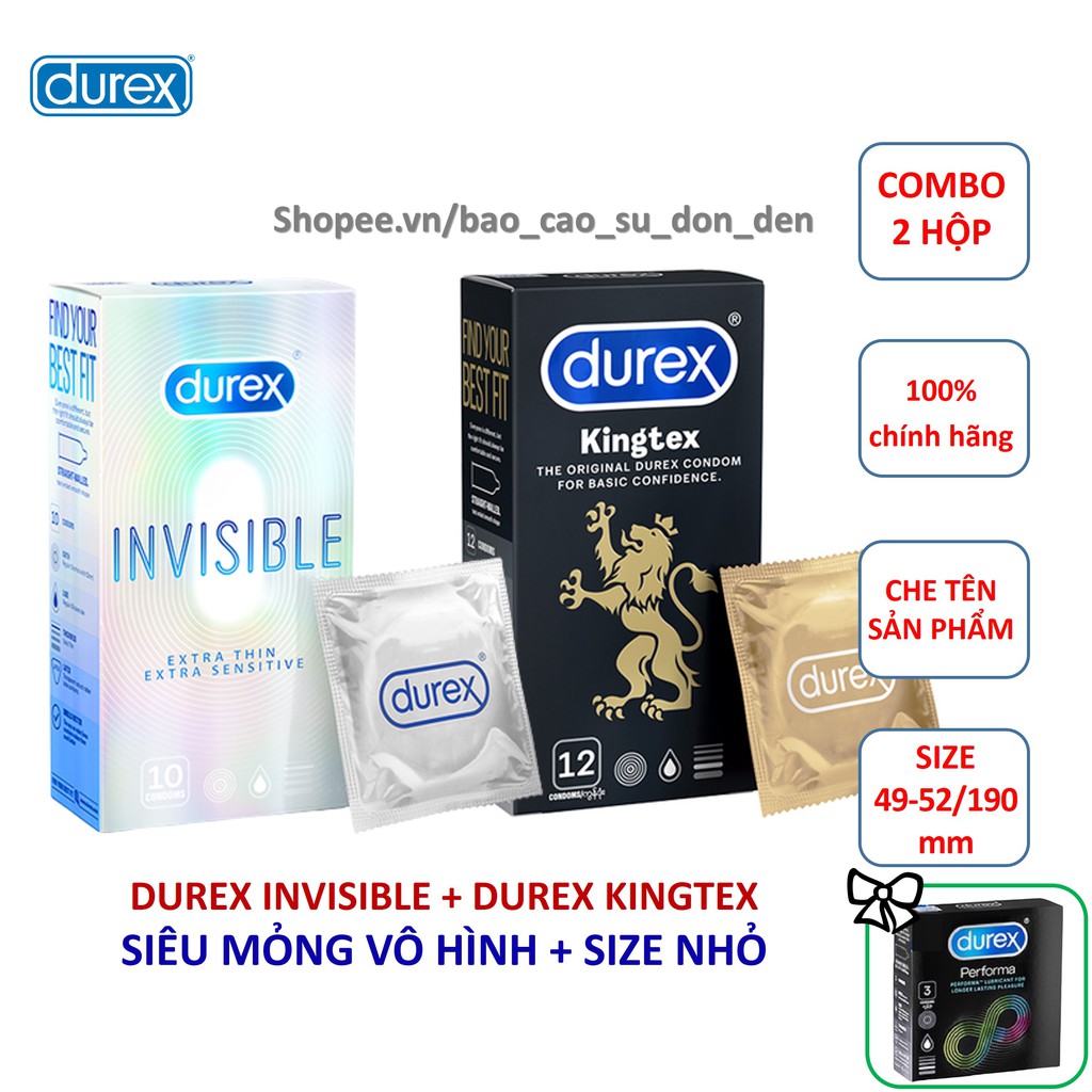 [ BAO CAO SU DUREX ] Combo Bao Cao Su Siêu Mỏng Size bé Kingtex + Bao Cao Su Siêu Mỏng Durex Invisible