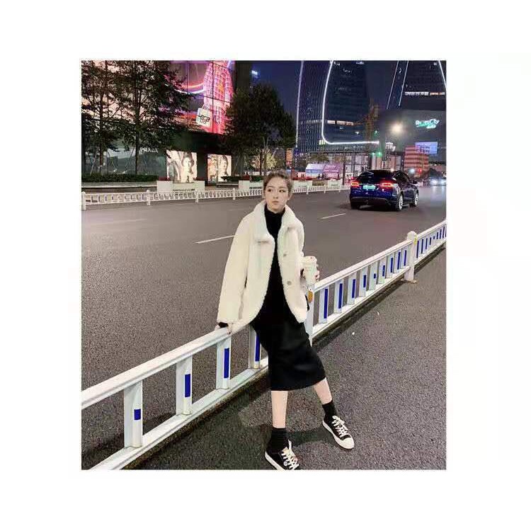 Set váy body dáng dài kèm áo khoác lông form rộng unisex/ Set 2 món váy áo mùa đông cho nữ trẻ trung_xuongmaythuhien | BigBuy360 - bigbuy360.vn