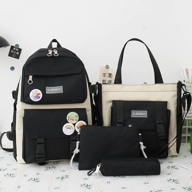 Set 4 Balo Túi Xách Ví Canvas Họa Tiết Dễ Thương Cho Nữ
