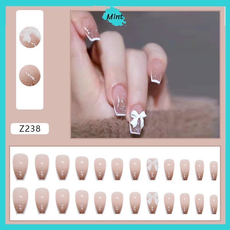 Móng Tay Giả Đính Charm Đá Hàng Cao Cấp ❤️FREESHIP❤️ Nail Box Kèm Keo Phong Cách Hàn Quốc