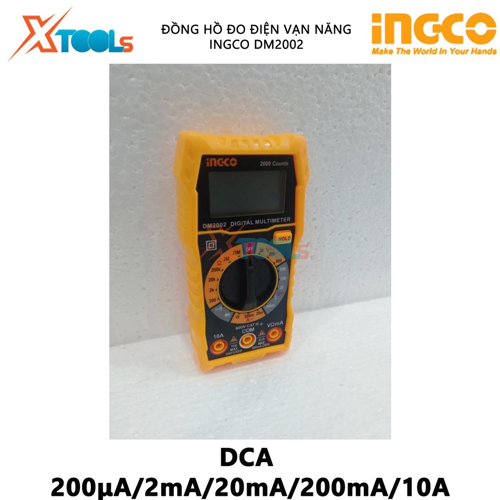 Đồng hồ đo điện vạn năng INGCO DM2002 | Đồng hồ vạn năng Màn hình LCD 2000 số đếm Chỉ thị số DCV 200mV/2V/20V/200V/600V