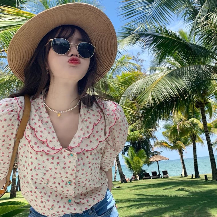 Áo Sơ Mi Tay Ngắn Phồng Dáng Rộng In Họa Tiết Hoa Phong Cách Pháp Cổ Điển Thời Trang Mùa Hè Mới Cho Nữ 2022  tao bao