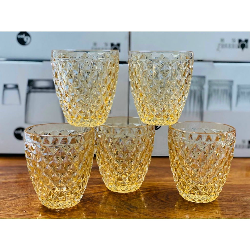 SIÊU GIẢM GIÁ BỘ CỐC THỦY TINH PHA LÊ MÀU VÀNG ÁNH KIM 611FL /BHA6
