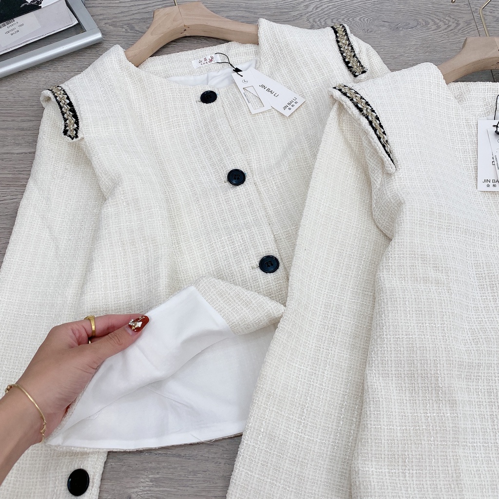 Áo dạ tweed nữ phối viền kim tuyến đồ dạ nữ thu đông BN133