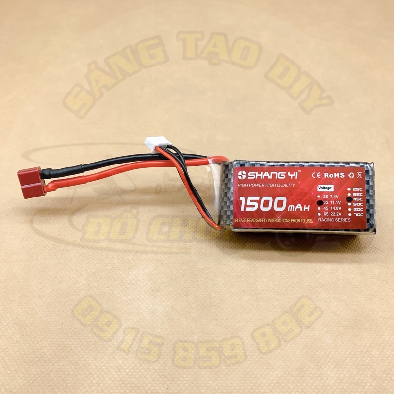 Pin Lipo 3s 1500 mAh 45C. Giắc XT60 và giắc T