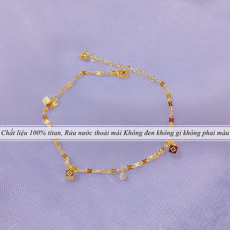 Lắc chân nữ titan không gỉ thiết kế hoa văn cỏ 4 lá thời trang trẻ trung