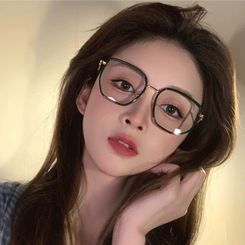 Kính Mát TR90 Gọng Kim Loại Tròng Vuông Bất Đối Xứng Thời Trang Hàn Quốc Cho Nữ