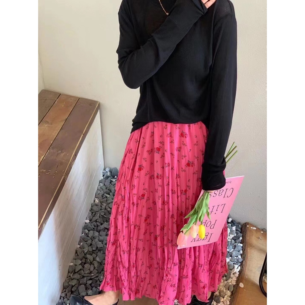Chân Váy Dài Xếp Ly Lưng Cao Họa Tiết Hoa Phong Cách Hàn Quốc Thời Trang Mới Dành Cho Nữ 2022