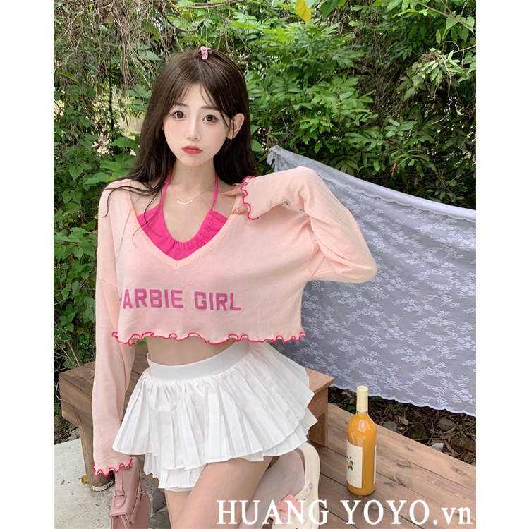 HUANG YOYO Set Đồ Hai Mảnh Gồm Áo Thun Cổ Chữ V Tay Ngắn Chống Nắng Phiên Bản Hàn Quốc Thời Trang Cho Nữ