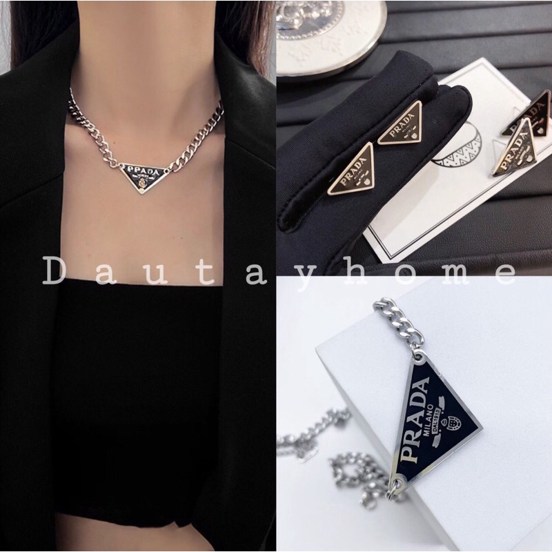 Mix & match phong cách Bộ dây chuyền + bông tai / hoa tai Prada milano thời trang cao cấp 🍓