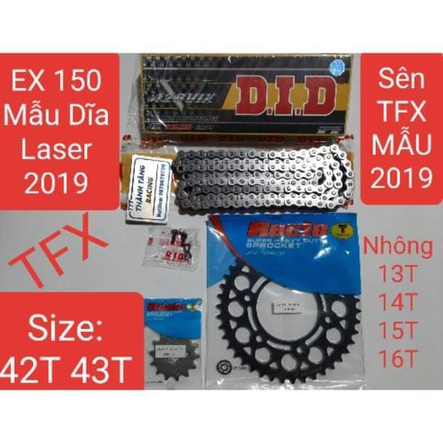 NHÔNG SÊN DĨA EXCITER 150 42T 43T Mẫu dĩa 2020 (Laser 02) Sên phốt TFX mẫu 2019