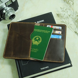 Ví đựng passport handmade da nâu cổ