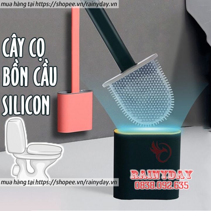 Cây chổi cọ chà rửa vệ sinh bồn cầu toilet nhà vệ sinh bằng silicon kèm hộp đựng