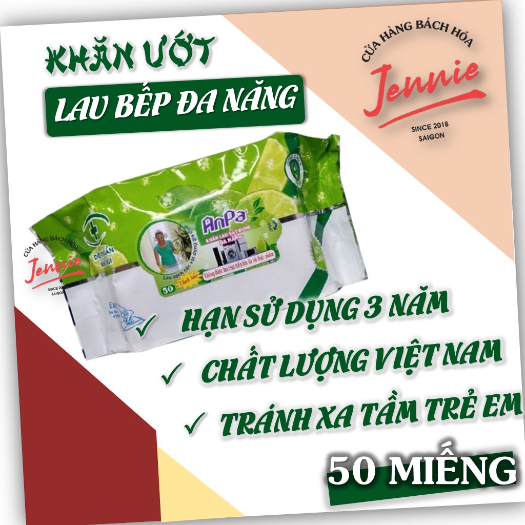 Khăn ướt lau bếp đa năng ANPA 𝐍𝐎𝐖𝐒𝐇𝐈𝐏 𝐓𝐏𝐇𝐂𝐌 | 50 miếng 24x33 cm | Loại Cặn Bẩn, Dầu Mỡ, Nấm Mốc | Hương chanh dịu nhẹ
