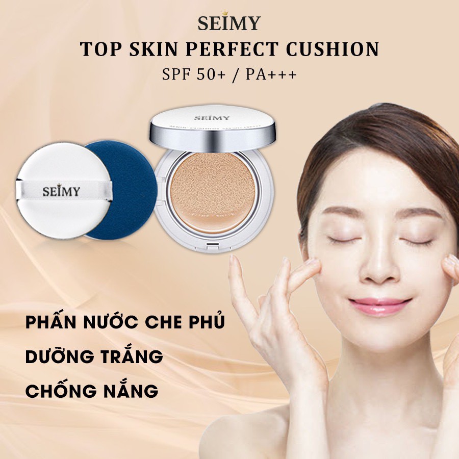 Phấn nước SEIMY Top Skin Perfect Cushion che khuyết điểm, kháng nước, lâu trôi, dưỡng trắng da SPF 50+ | BigBuy360 - bigbuy360.vn