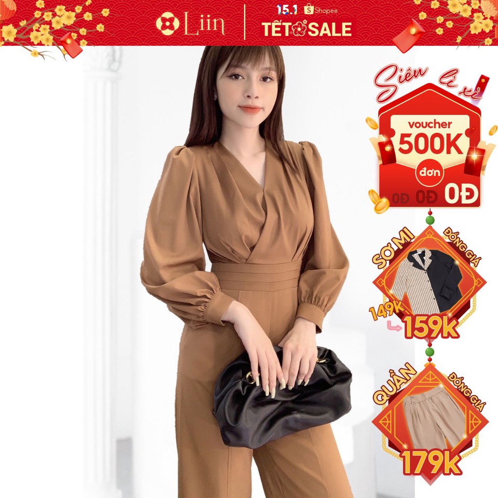 Jumpsuit nữ Linbi màu nâu dáng dài phong cách thời trang trẻ trung, hiện đại liin clothing JS0052