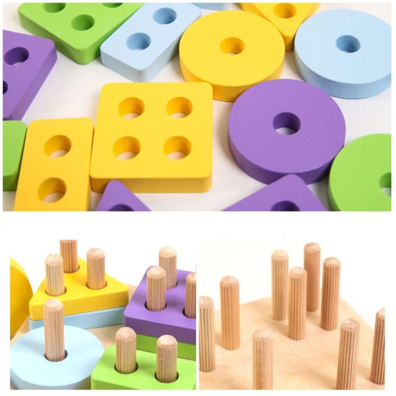 Đồ chơi thả hình Montessori 5 trụ con voi dễ thương bằng gỗ cho bé thông minh Kumi toys