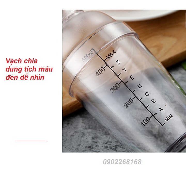 Bình lắc pha chế nhựa trong suốt chia vạch 350ml / 530ml / 700ml / 1000ml