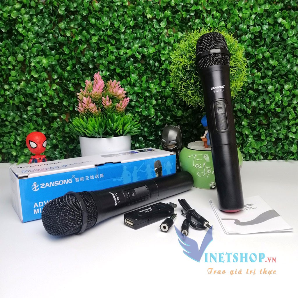 Micro Karaoke không dây cho loa kéo Zansong V10 (đen) - Hỗ trợ các thiết bị có jack cắm 3.5mm và 6.5mm -DC2168