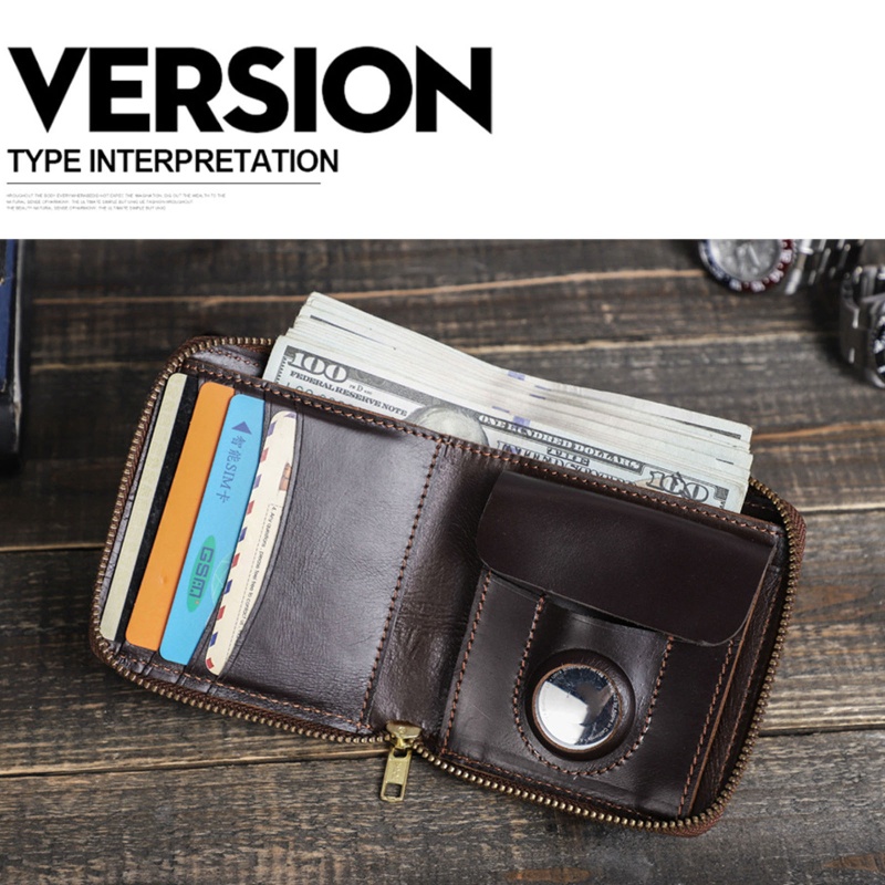 Youyo Ví Da Bò Nhiều Ngăn Đựng Thẻ Có Khóa Kéo Giản Dị Retro Chống Thất Lạc wit