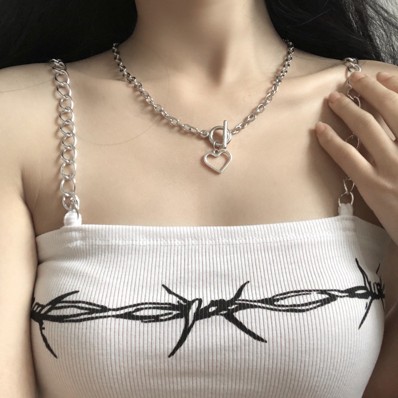 Vòng Cổ Gắn Mặt Hình Trái Tim Cá Tính Độc Đáo Phong Cách Hip-Hop