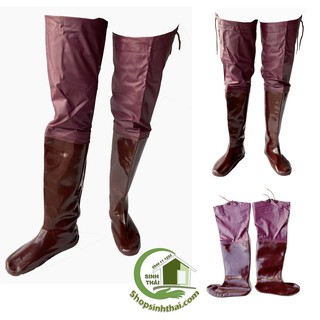 Ủng lửng lội nước câu cá đến đùi, ủng đùi làm ruộng - màu nâu
