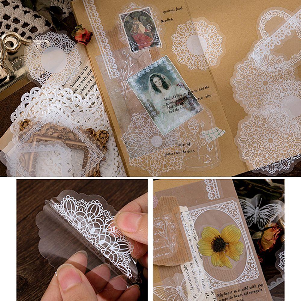 1 Gói 30 Nhãn Dán Họa Tiết Ren Trắng Kiểu Vintage Trang Trí Sổ Tay DIY