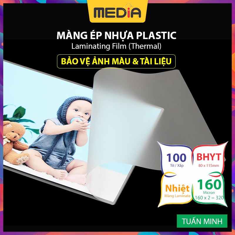 Màng Ép Plastic BHYT MEDIA inkjet, Màng Ép Nhựa Kích Thước 8 x 11.5cm (BHYT, GPLX), Độ Dày 160 Micro, 100 Tờ